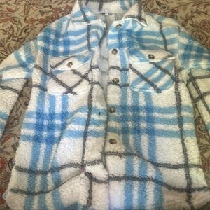 White and blue fluffy jacket(price negotiable)